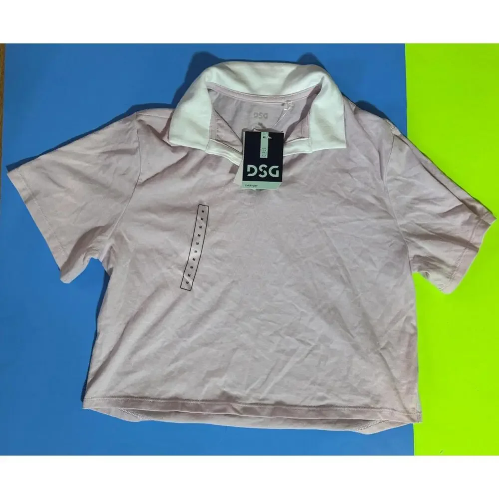 DSG Johnny Collar Tee Tinted Rose Pink Girls Size M (10/12) NEW